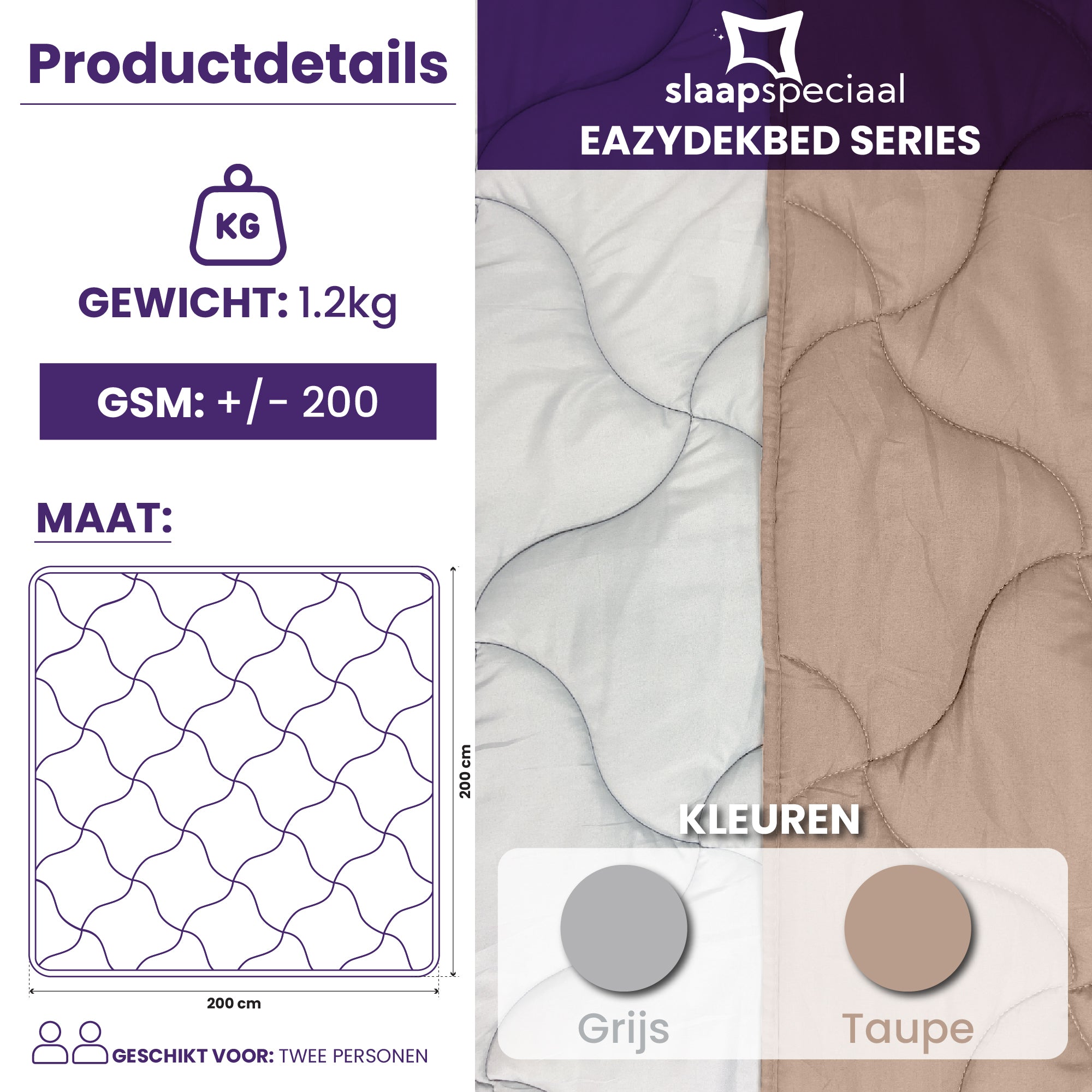 eazydekbed® - Zomerdekbed - Grijs/Taupe