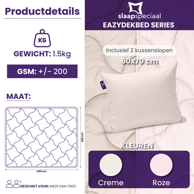 eazydekbed® - Zomerdekbed - Roze/Crème + Gratis Kussenslopen