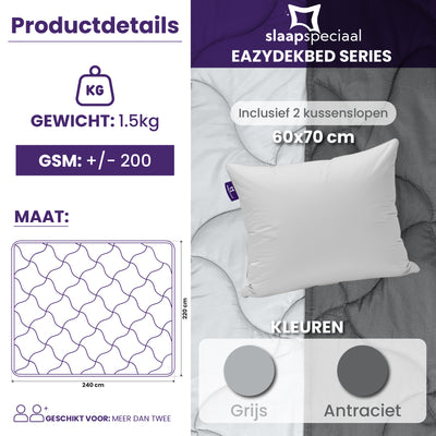 eazydekbed® - Zomerdekbed - Antraciet/Grijs + Gratis Kussenslopen