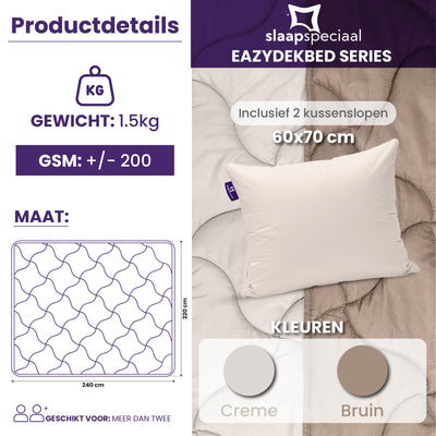 eazydekbed® - Zomerdekbed - Bruin/Creme + Gratis Kussenslopen