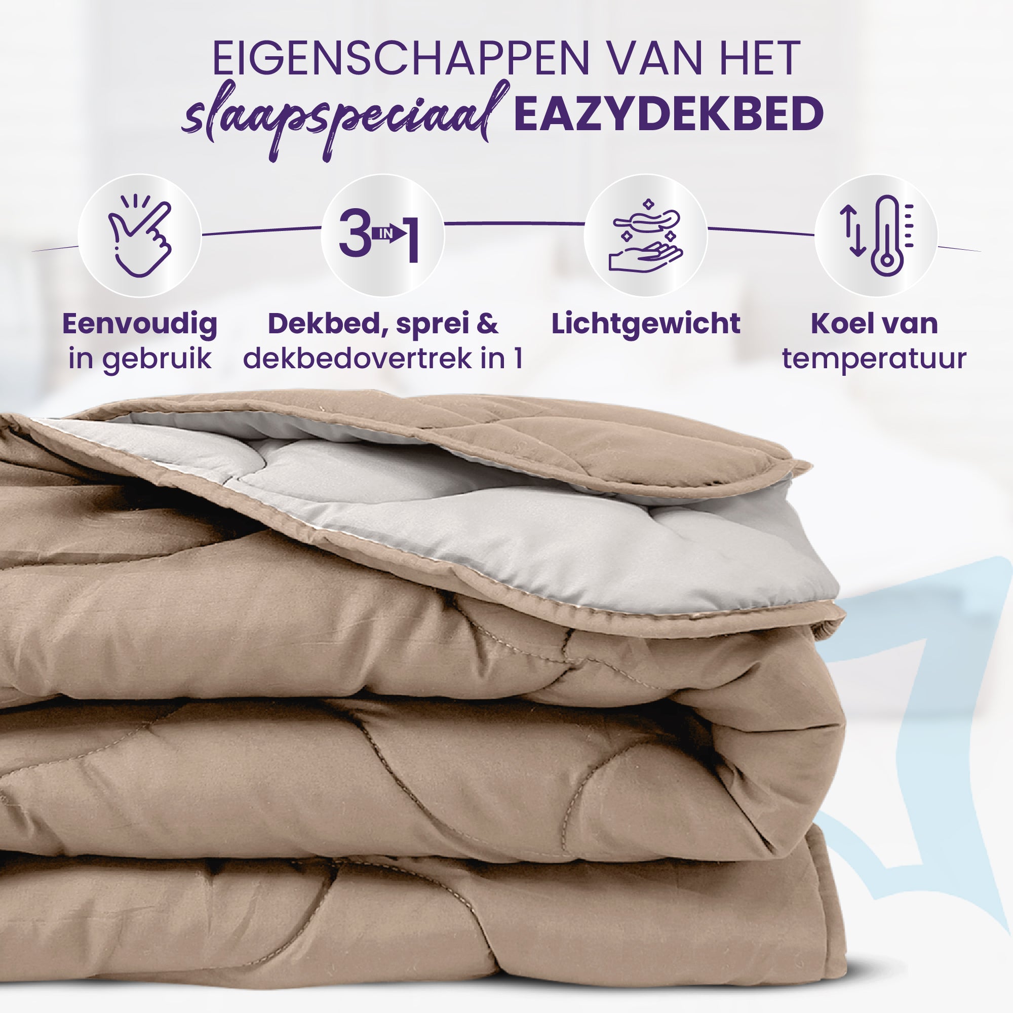 eazydekbed® Zomerdekbed – Taupe/Crème - Hoesloos & Wasbaar