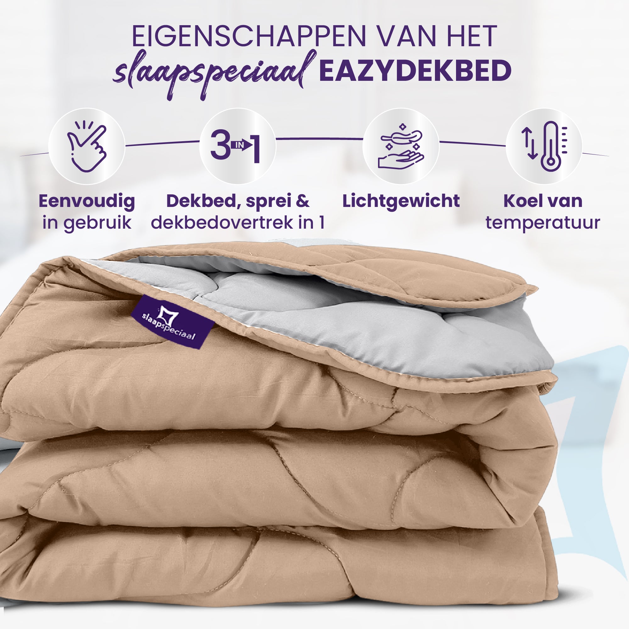 eazydekbed® - Zomerdekbed - Grijs/Taupe