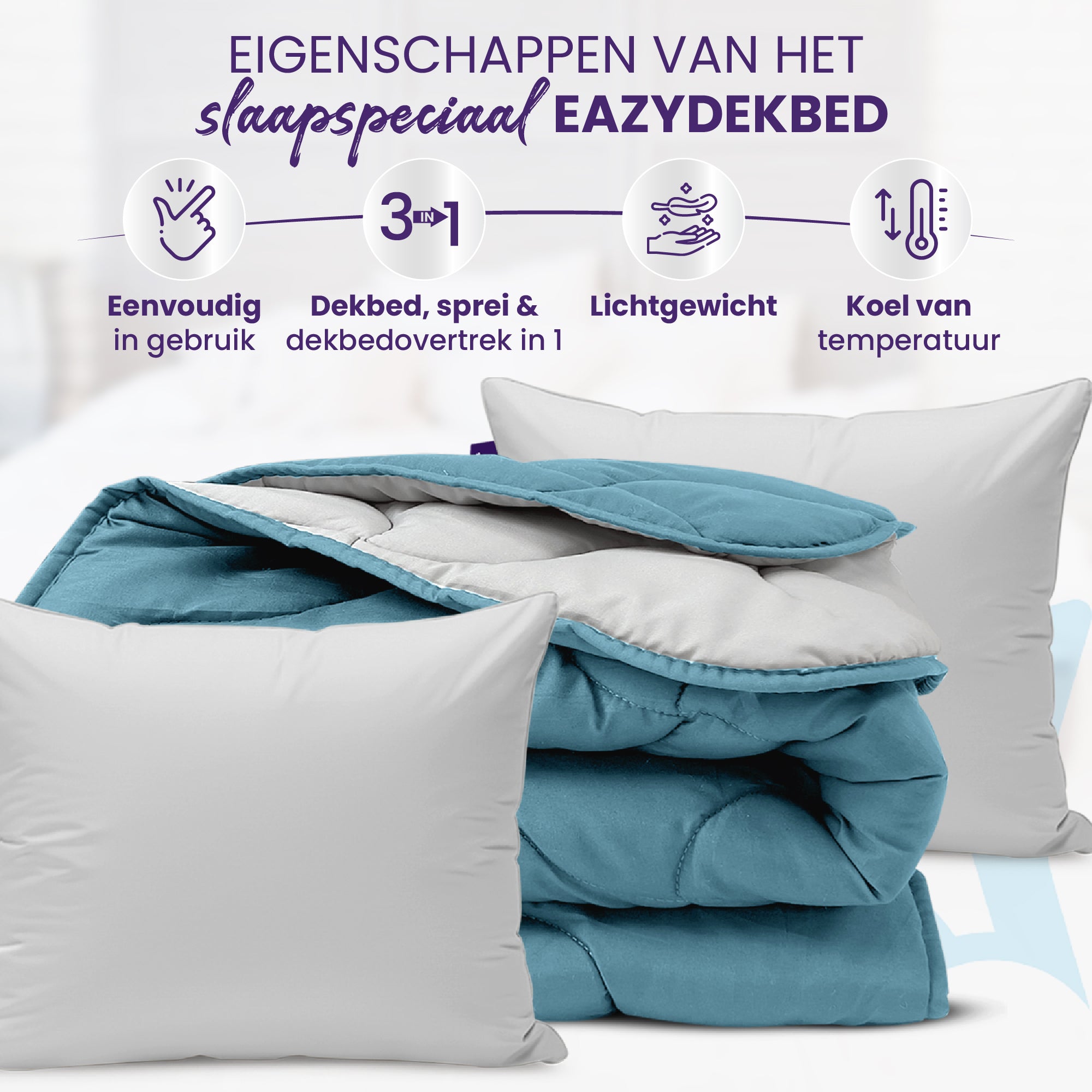 eazydekbed® - Zomerdekbed - Blauw/Grijs + Gratis Kussenslopen