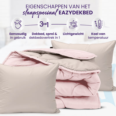 eazydekbed® - Zomerdekbed - Roze/Crème + Gratis Kussenslopen
