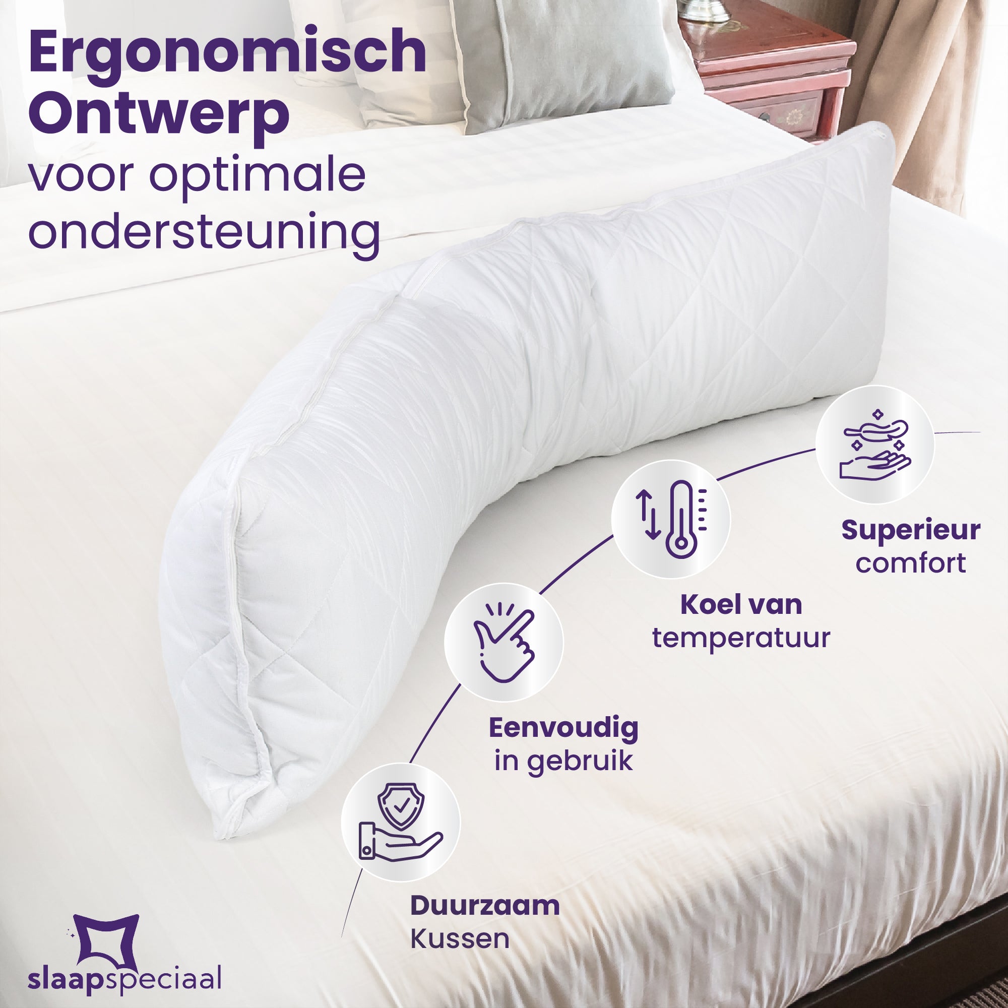 Slaapspeciaal Lichaamskussen - 40x145 cm - Navulbaar - Ergonomisch - Traagschuim