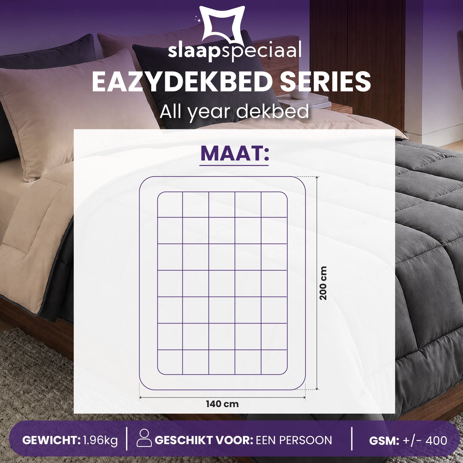 eazydekbed® - All-year  - Antraciet/Taupe + Kussenslopen