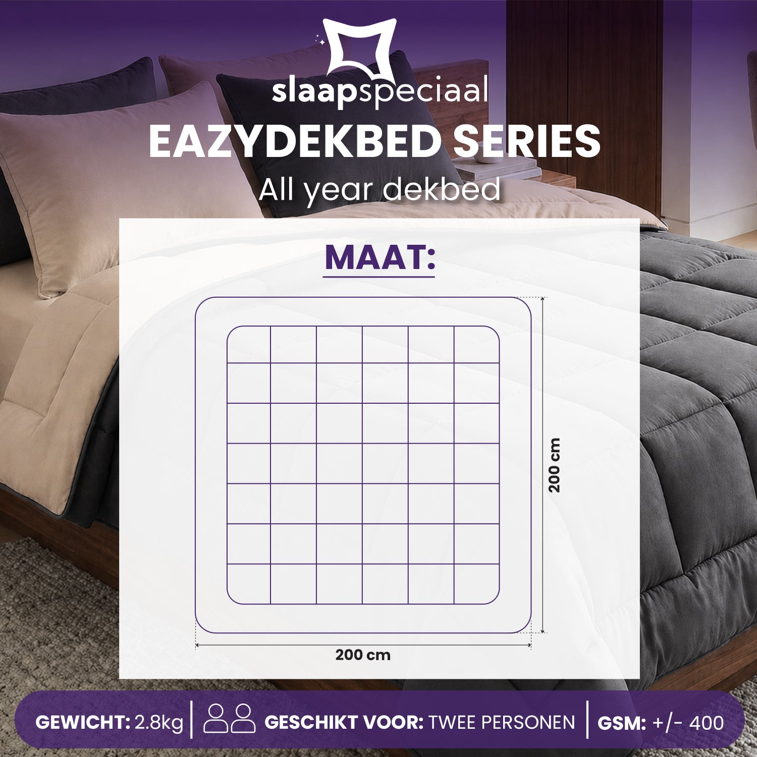 eazydekbed® - All-year  - Antraciet/Taupe + Kussenslopen