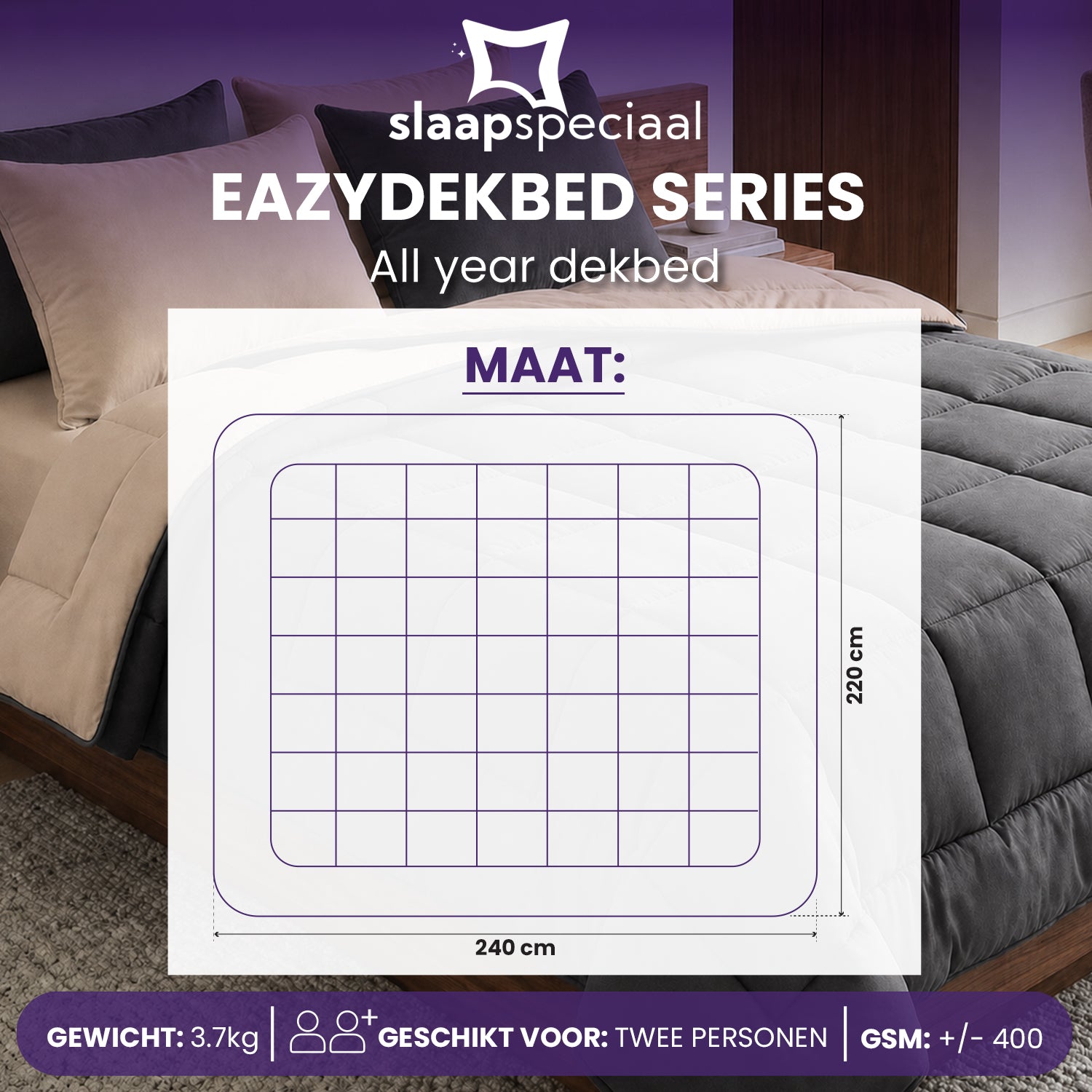 eazydekbed® - All-year  - Antraciet/Taupe + Kussenslopen