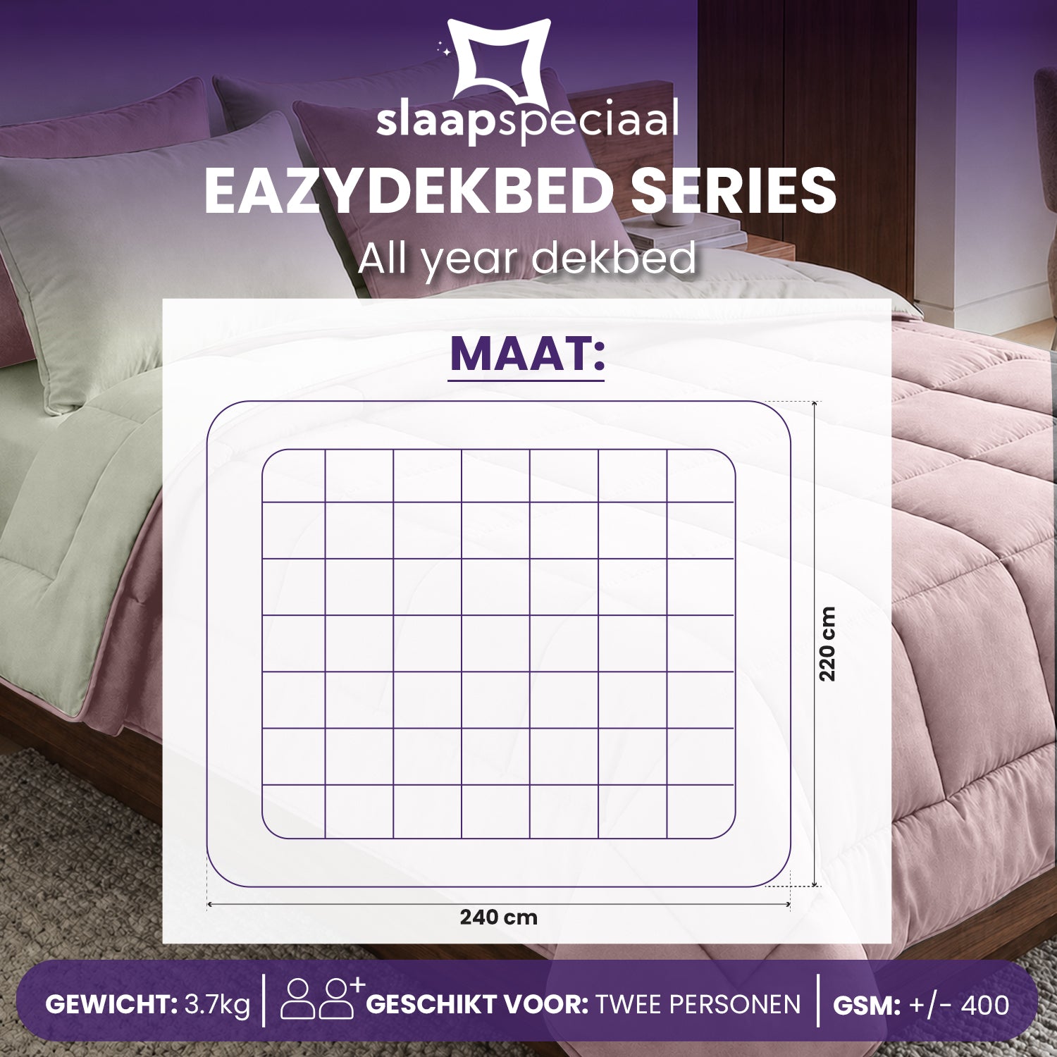 eazydekbed® - All-year  - Roze/Ivoor + Kussenslopen