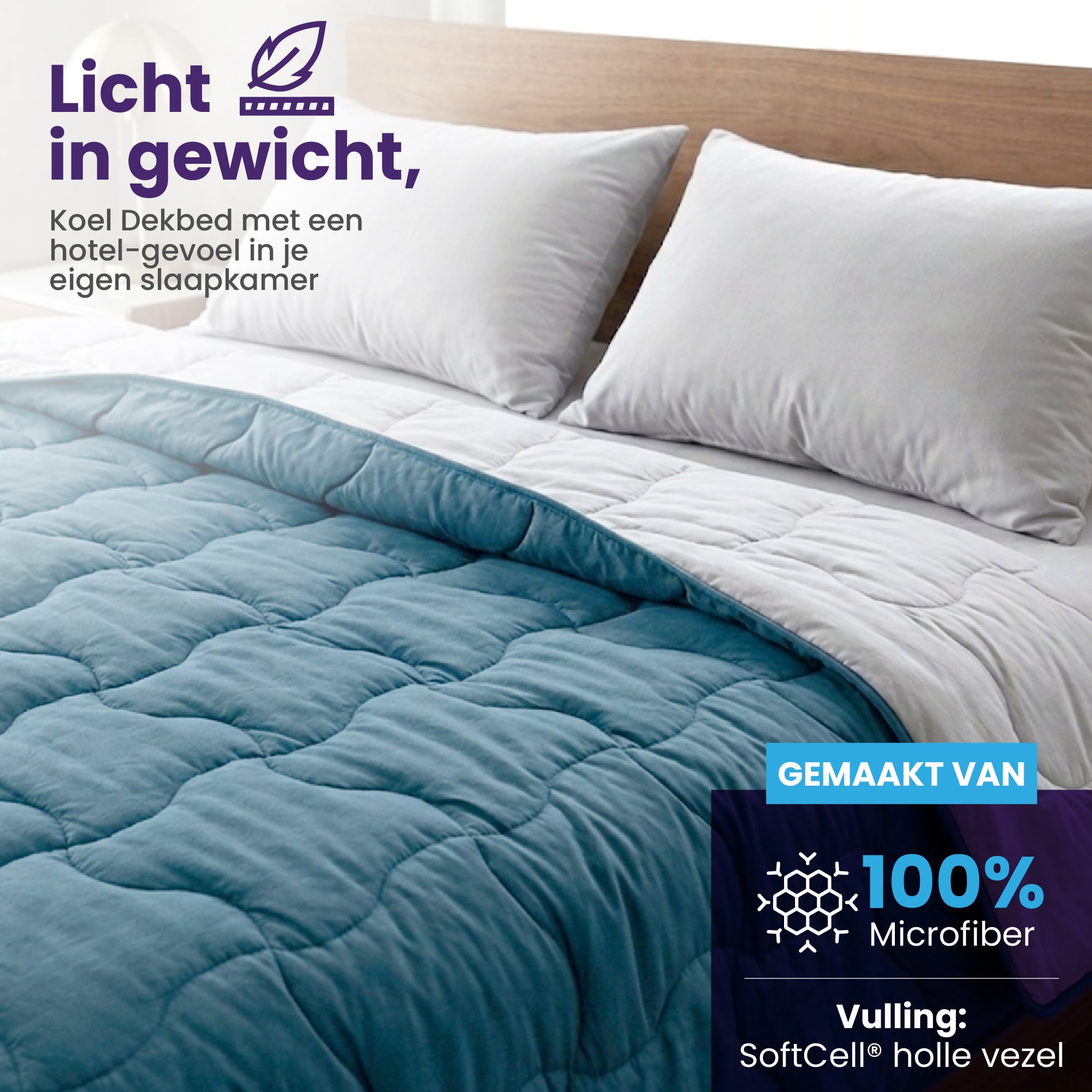 eazydekbed® - Zomerdekbed - Blauw/Grijs + Gratis Kussenslopen