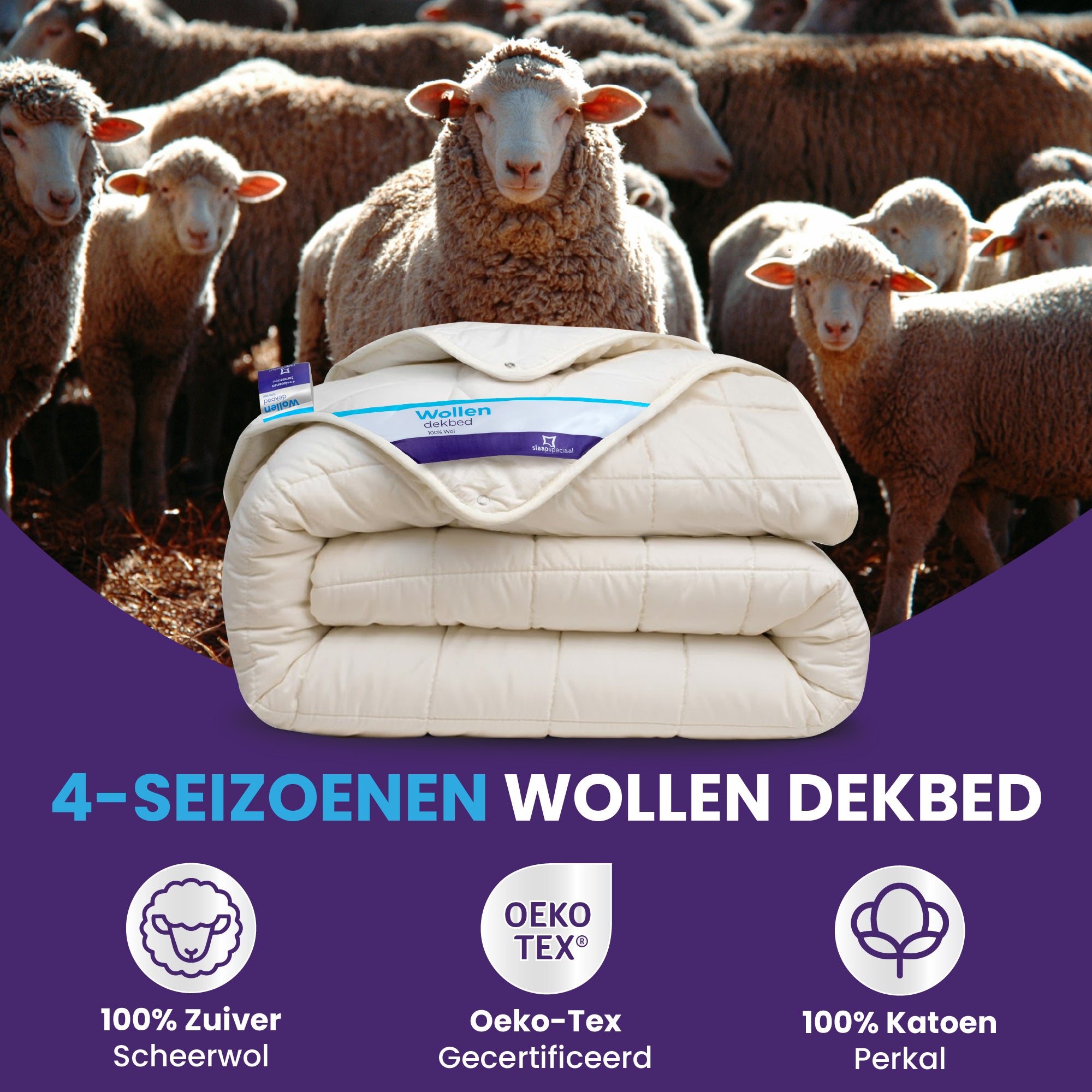 Luxe 4-Seizoenen Wollen Dekbed van 100% Australische Scheerwol