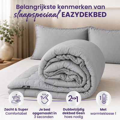 eazydekbed® - All-year - Prestige Grijs + Kussenslopen - 100% Katoen