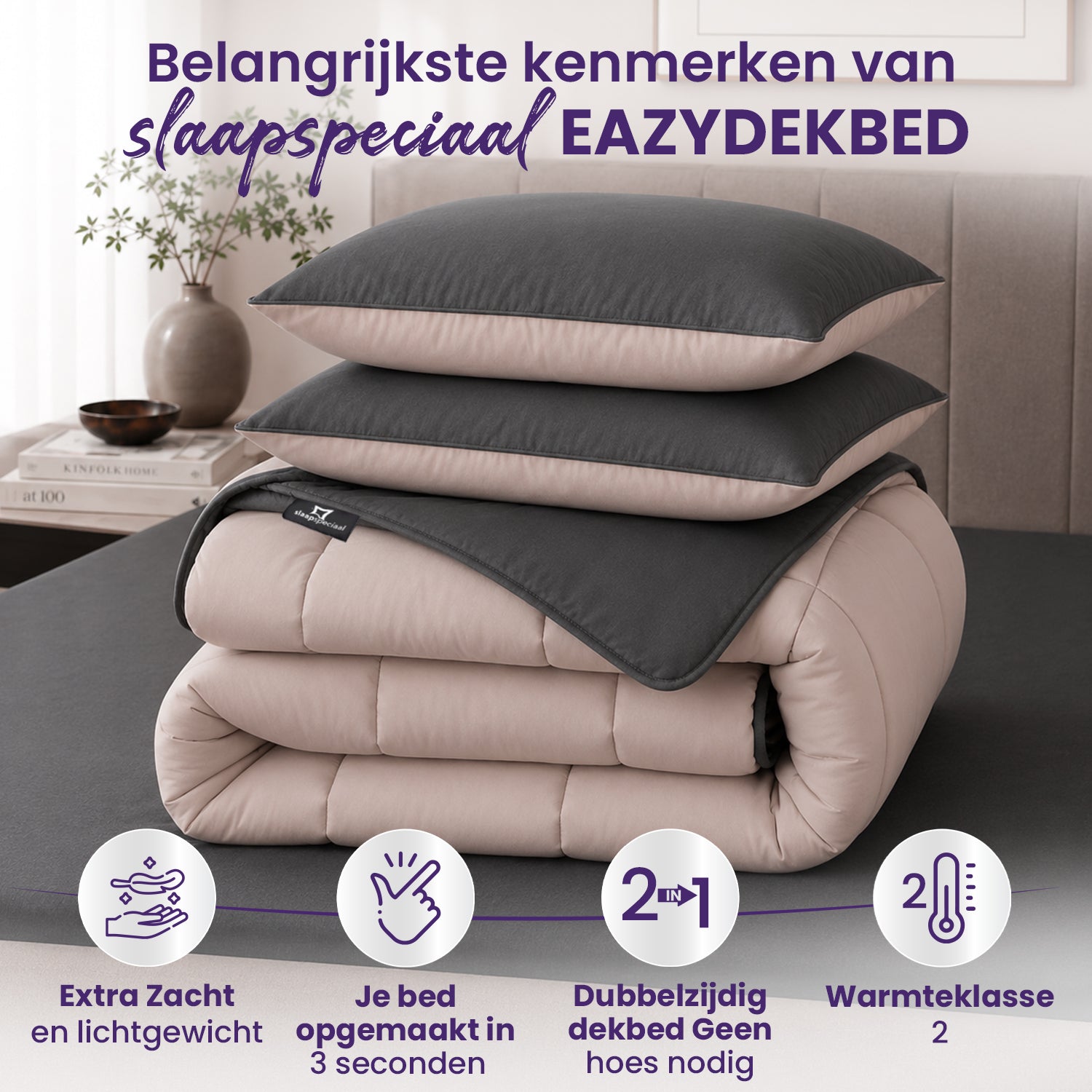 eazydekbed® - All-year  - Antraciet/Taupe + Kussenslopen