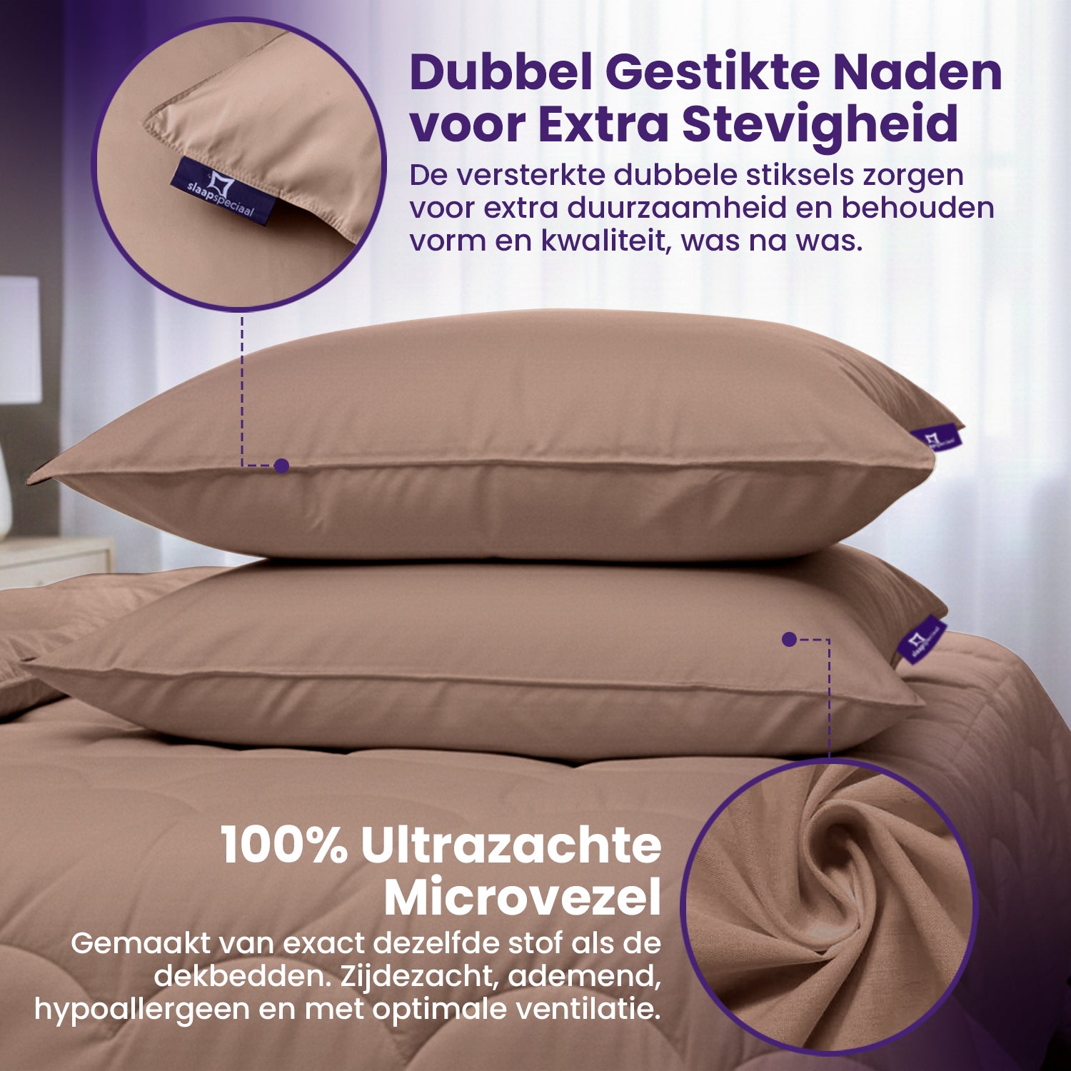 eazydekbed® Essential Kussensloop - Bruin - 60x70 cm - 2 Stuks