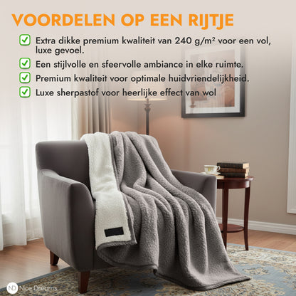 Sherpa Plaid - Sherpa Extra Dik Deken - Extra Zacht, Warm & Luxe - 150x200 cm - Grijs