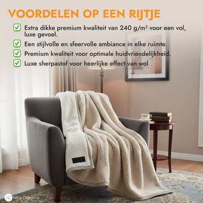 Sherpa Plaid - Sherpa Extra Dik Deken - Extra Zacht, Warm & Luxe - 150x200 cm - Taupe