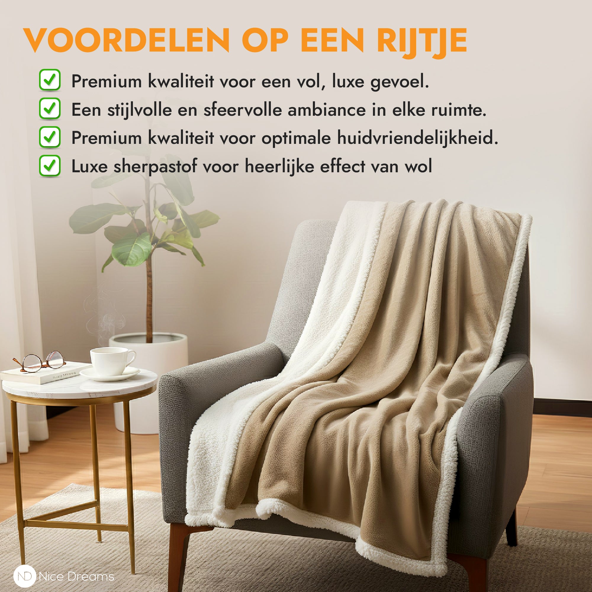 Sherpa Fleece Plaid - Velvet & Sherpa Deken - Extra Zacht, Warm & Luxe - 150x200 cm - Taupe