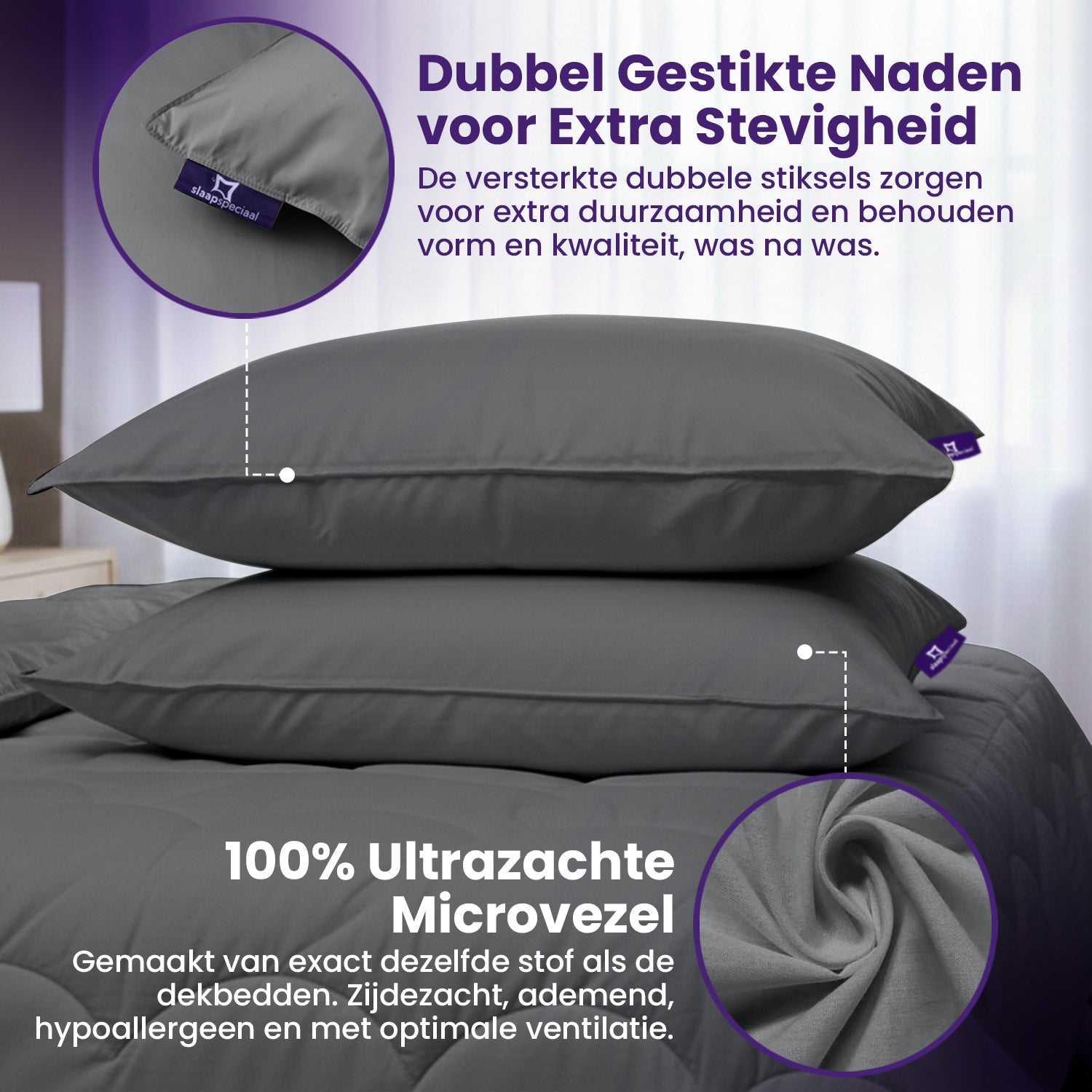 eazydekbed® Essential Kussensloop - Antraciet - 60x70 cm - 2 Stuks