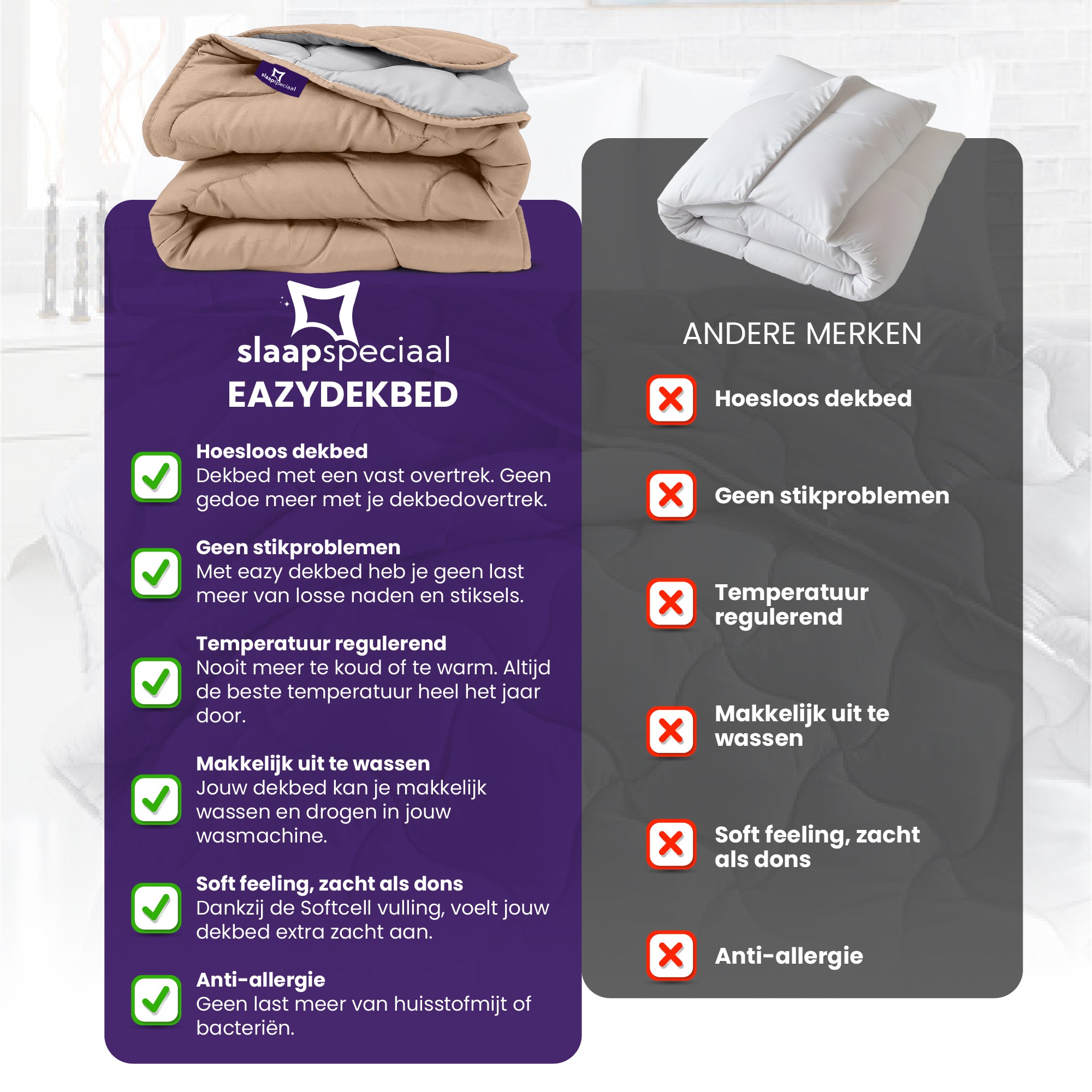eazydekbed® - Zomerdekbed - Grijs/Taupe