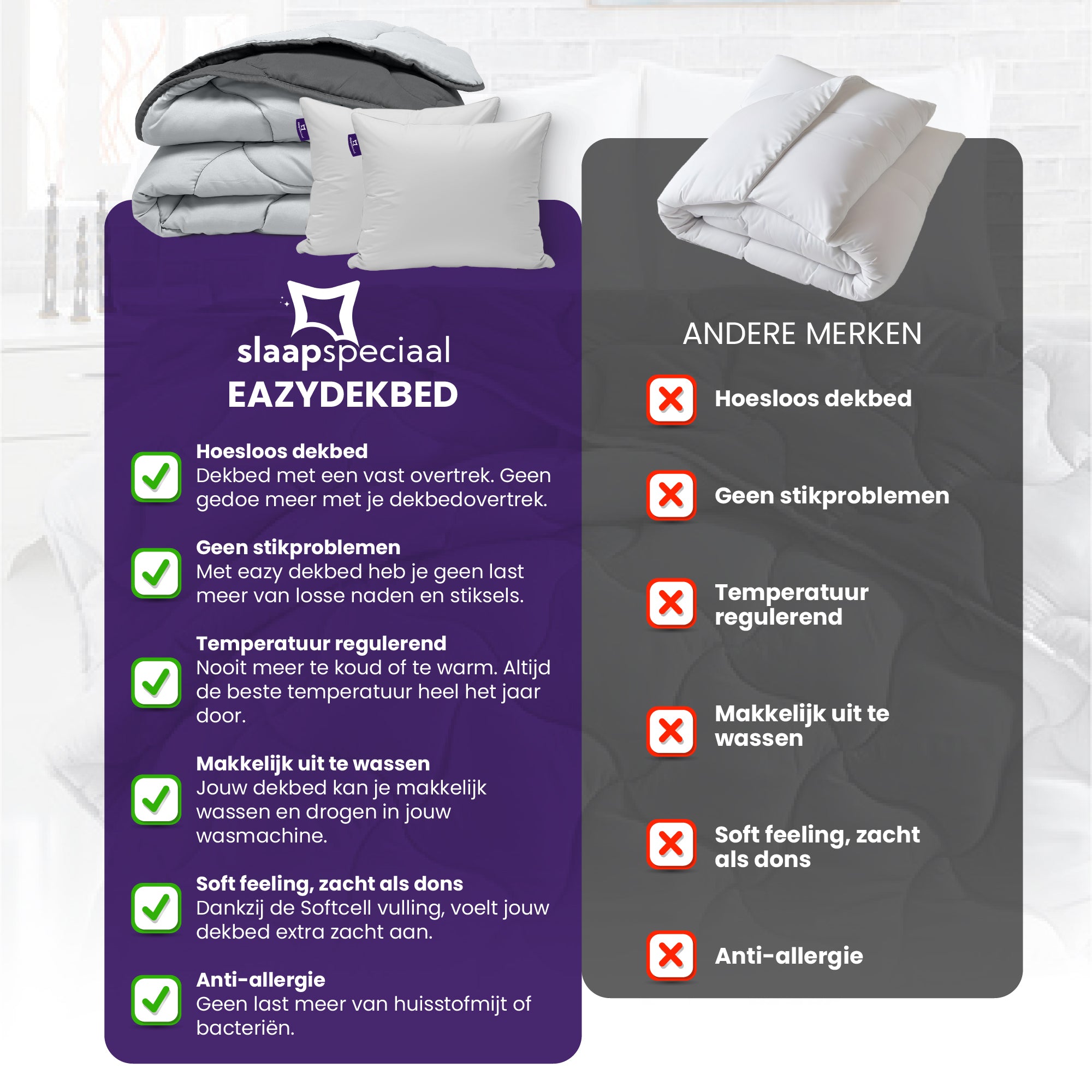 eazydekbed® - Zomerdekbed - Antraciet/Grijs + Gratis Kussenslopen