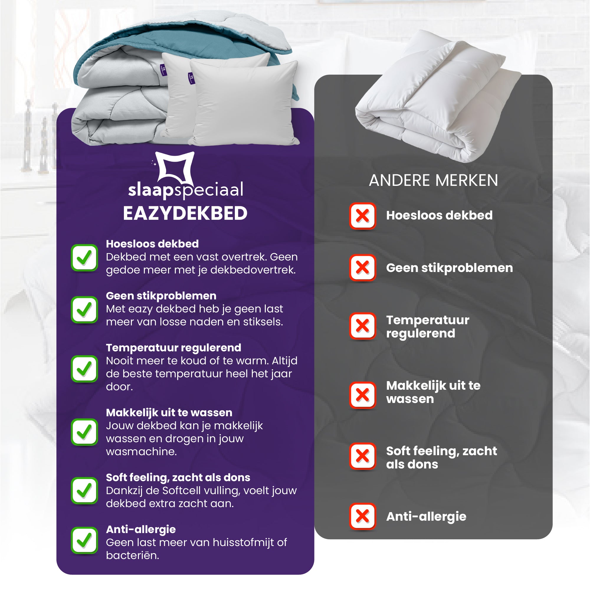 eazydekbed® - Zomerdekbed - Blauw/Grijs + Gratis Kussenslopen