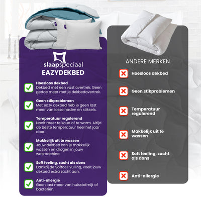 eazydekbed® - Zomerdekbed - Blauw/Grijs + Gratis Kussenslopen