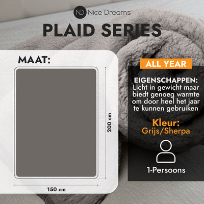 Sherpa Plaid - Sherpa Extra Dik Deken - Extra Zacht, Warm & Luxe - 150x200 cm - Grijs