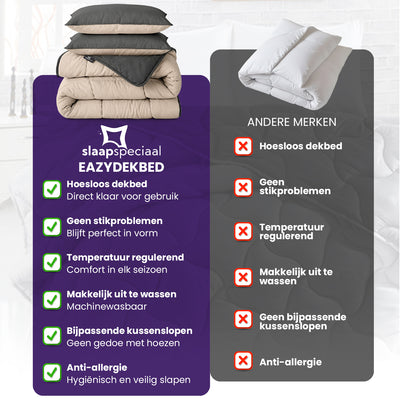 eazydekbed® - All-year  - Antraciet/Taupe + Kussenslopen