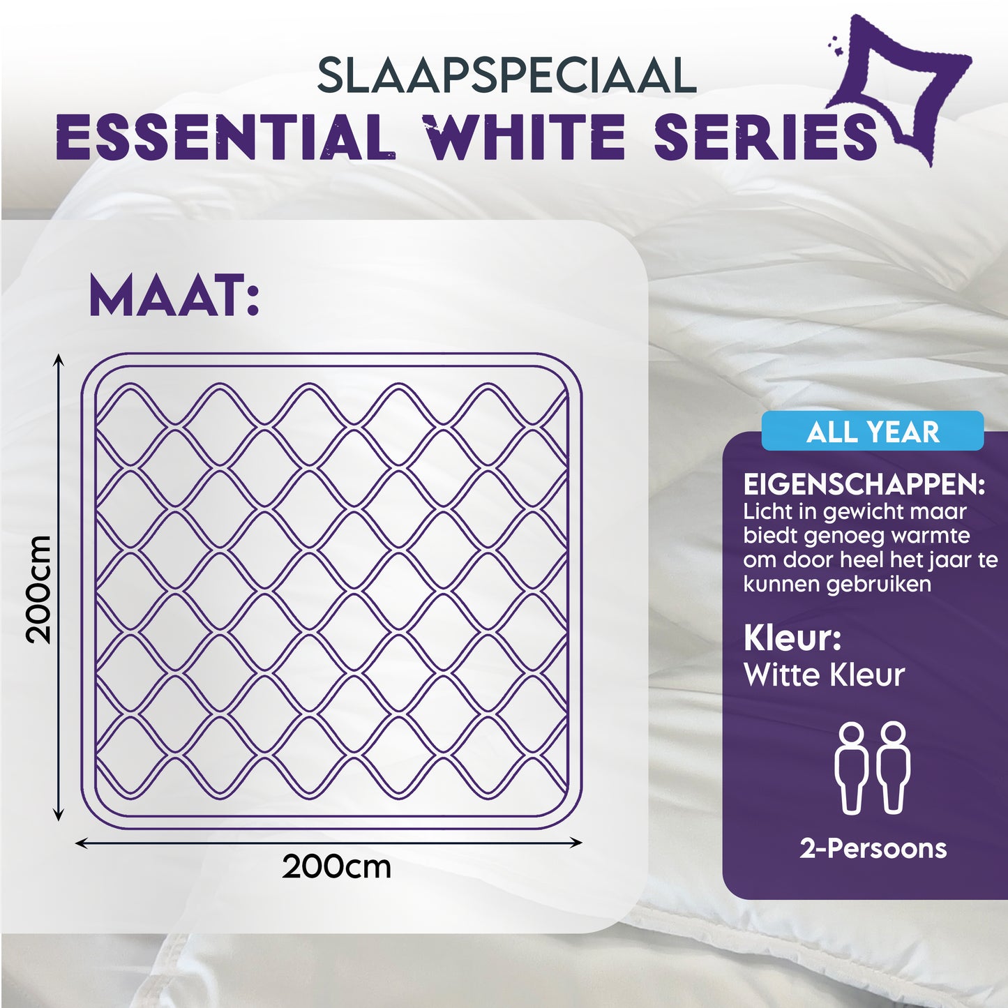 Slaapspeciaal All year dekbed enkel - Essential White Series - Dekbed Geschikt Voor Alle Seizoenen - Zomerdekbed & Winterdekbed - Anti Allergie - Hoogwaardige Ultra Soft - Hotelkwaliteit