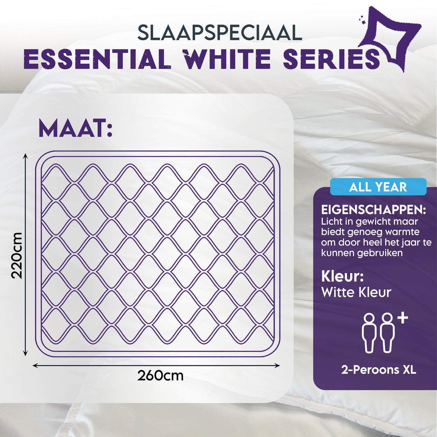 Slaapspeciaal All year dekbed enkel - Essential White Series - Dekbed Geschikt Voor Alle Seizoenen - Zomerdekbed & Winterdekbed - Anti Allergie - Hoogwaardige Ultra Soft - Hotelkwaliteit