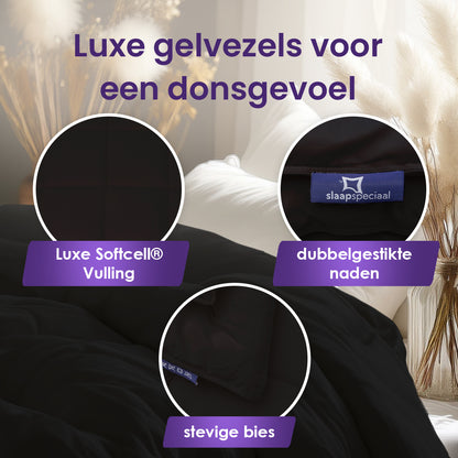 Slaapspeciaal Eazydekbed - Zwart - Dekbed Zonder Overtrek, Extra Lang, Luxe Gelvezels, Anti-Allergisch & Perfect Voor Elk Seizoen