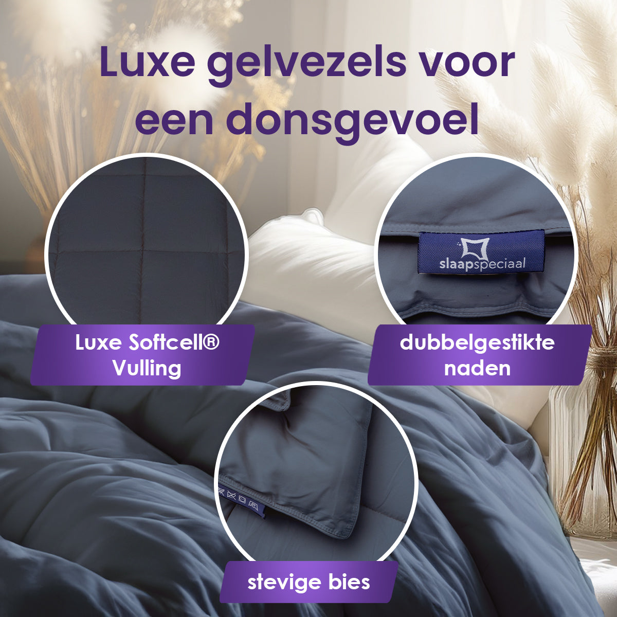 Slaapspeciaal Eazydekbed - Grijs - Dekbed Zonder Overtrek, Extra Lang, Luxe Gelvezels, Anti-Allergisch & Perfect Voor Elk Seizoen