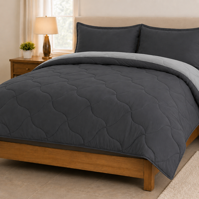 eazydekbed® Sommer-Bettdecke – Anthrazit/Grau – Ohne Bezug & Waschbar