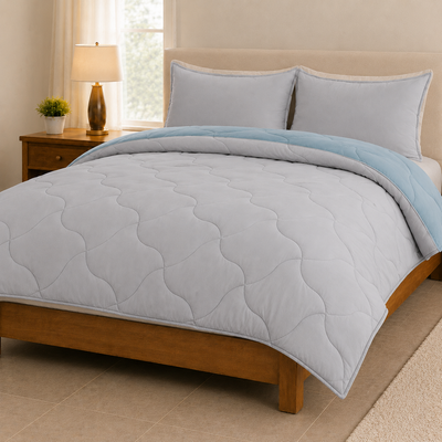 eazydekbed® Sommer-Bettdecke – Blau/Grau – ohne Bezug und waschbar
