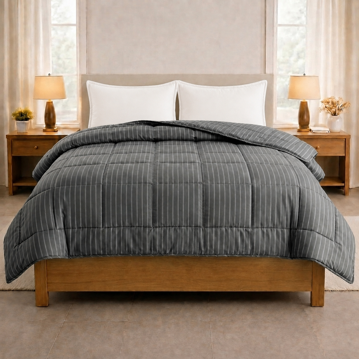 eazydekbed® - Zomerdekbed - Antraciet Stripe